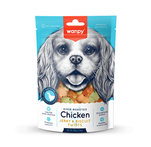 Wanpy Oven Roasted Dog Treat Chicken Jerky & Biscuit Twists 100gm