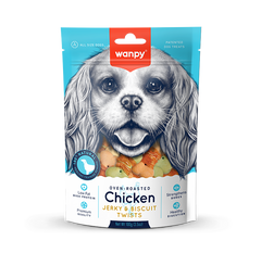 Wanpy Oven Roasted Dog Treat Chicken Jerky & Biscuit Twists 100gm