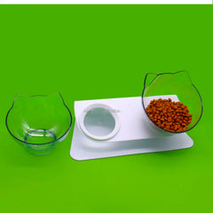 Double Elevated Cat Bowls with Neck Guard Stand 15 Degree Tilt Rounded Design Small Dogs Cats Raised Pet Food Water Feeder Bowl