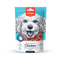 Wanpy Oven Roasted Dog Treat Chicken Jerky & Cod Fish Sushi 100gm