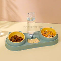 3-in-1 Tilted Cat Bowl with Stand – Anti-Vomiting Food & Water Dispenser Set
