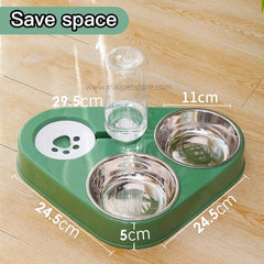 Gravity Water & Double Food Bowl Set – 500ml Stainless Steel Pet Feeder with Non-Spill Base