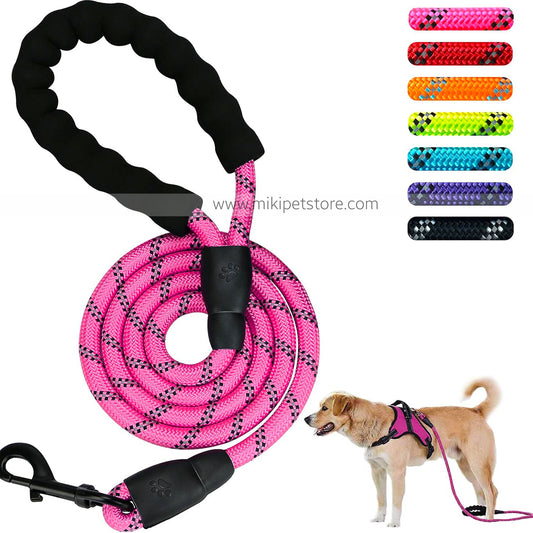 Reflective Nylon Rope Dog Leash – 5 Feet with Padded Handle for Comfort & Control
