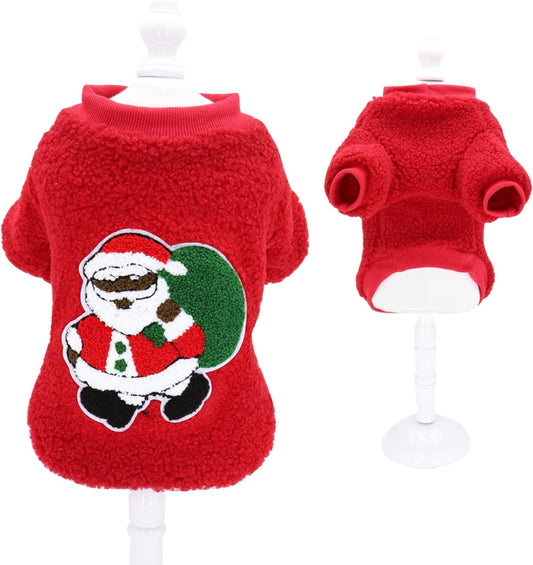 Christmas Fleece Sweatshirt for Pets Warm Cat Dog Winter Costume