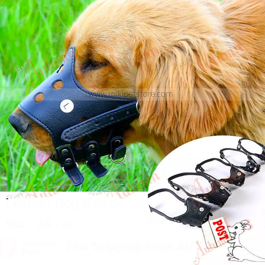 Leather Pet Muzzle Anti Bite Adjustable Pet Mouth Cover Comfortable Breathable Dog Muzzle