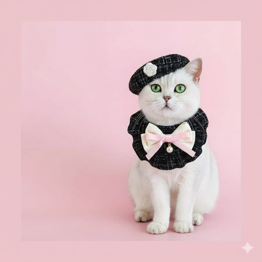 Elegant Pet Outfit Pet Hat Costume Set Beret Cap and Bandana