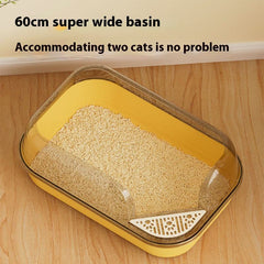 Corner Cut Extra Large Semi-Enclosed Litter Box for Cats