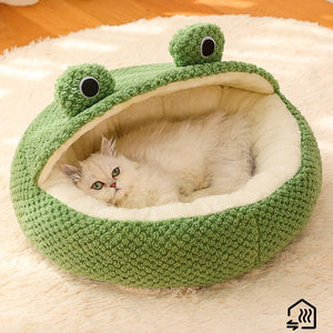 Round Plush Cat & Dog Bed Cartoon Frog Pet Cave