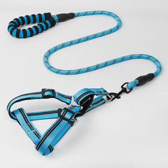 Reflective Double Adjustable Nylon Small and medium Dog Combo Collar Leash and Harness Set