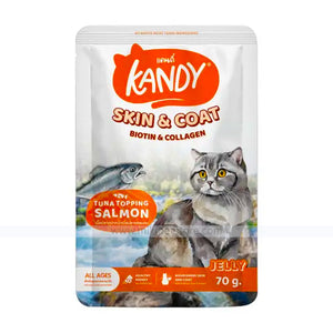 Kandy SKIN & COAT Pouch Tuna Topping Salmon in Jelly for All Ages 70g
