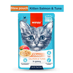 Wanpy Kittten Cat Pouch Stew Salmon and Tuna in Gravy 70g