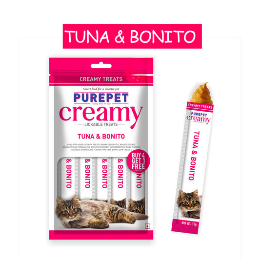 Purepet Creamy Cat Treat Tuna & Bonito Flavor 75g (5 x 15g) – Lickable Cat Snack