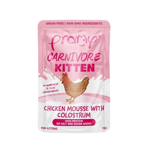 Pramy Carnivore Chicken Mousse with Colostrum Wet Food Pouch for Kittens 70g