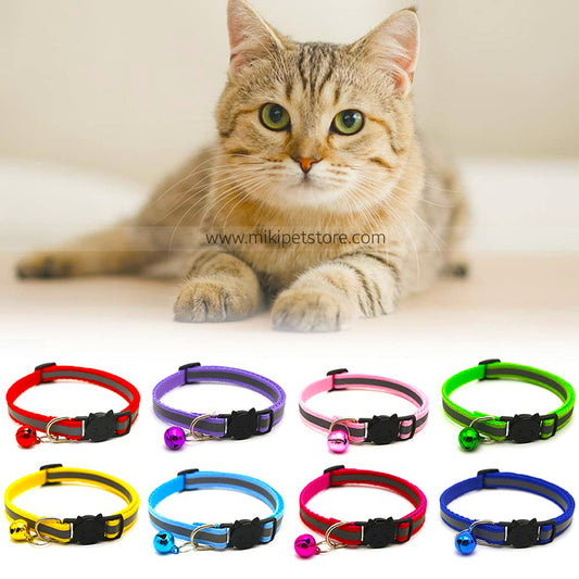 Reflective Cat Collar with Bell & Safety Buckle – Adjustable Pet Collar for Cats & Kittens