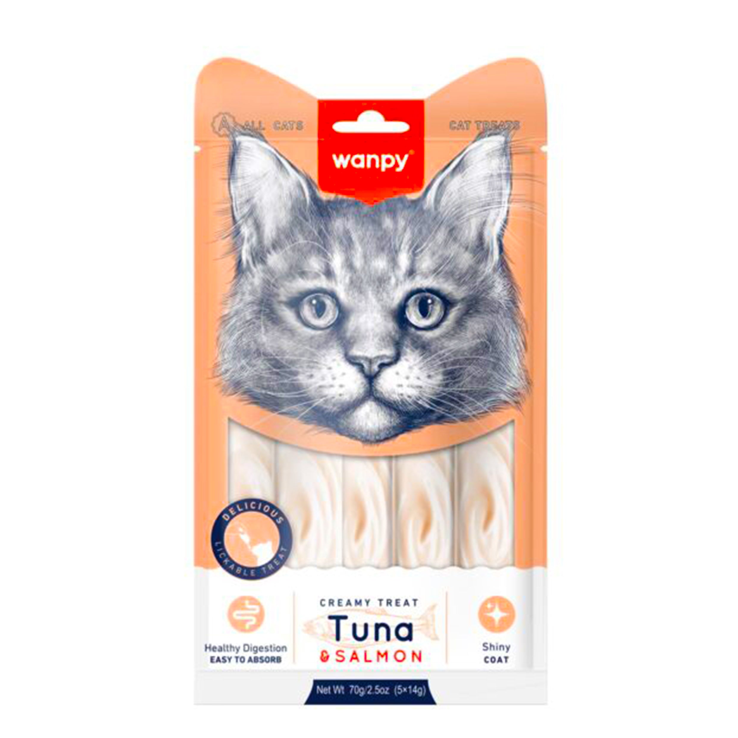Wanpy Creamy Lickable Cat Treats – Tuna & Salmon (14gx5)