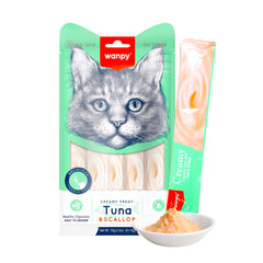 Wanpy Creamy Lickable Cat Treats – Tuna & Scallop (14gx5)