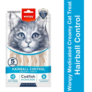 Wanpy Medicated Creamy Cat Treat Hairball Control Codfish & Chicken 70gm