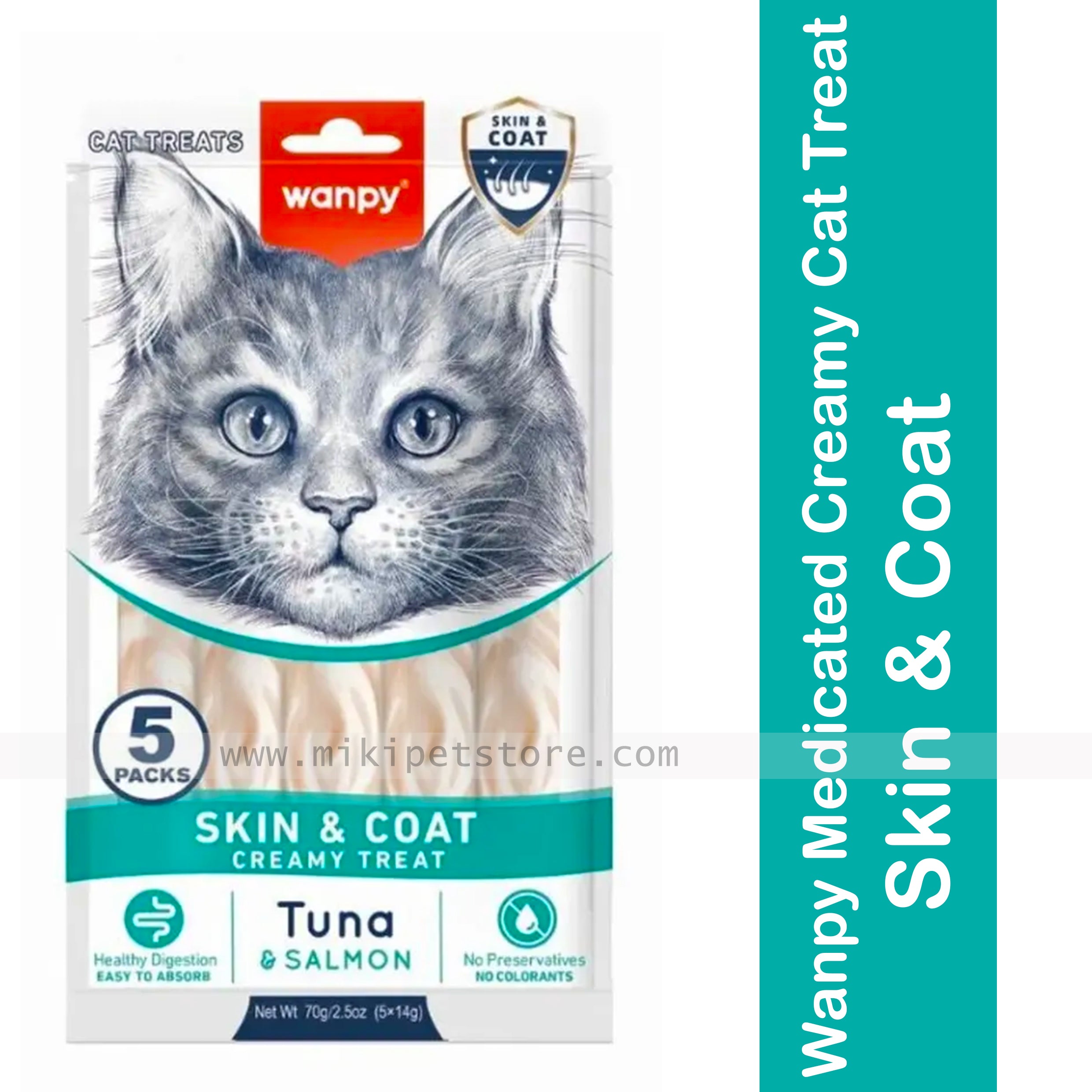 Wanpy Medicated Creamy Cat Treat – Skin & Coat (Tuna & Salmon, 70gm)