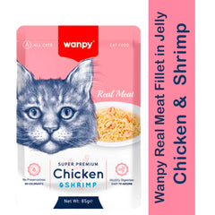 Wanpy Real Meat Fillet in Jelly Chicken & Shrimp – 85gm