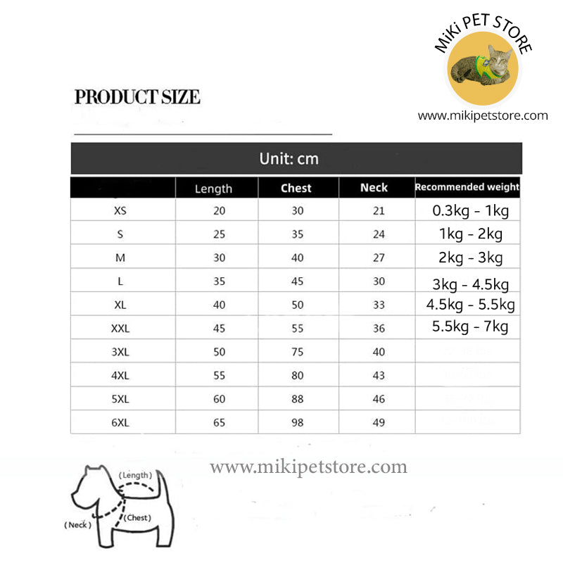 cat and dog size chart