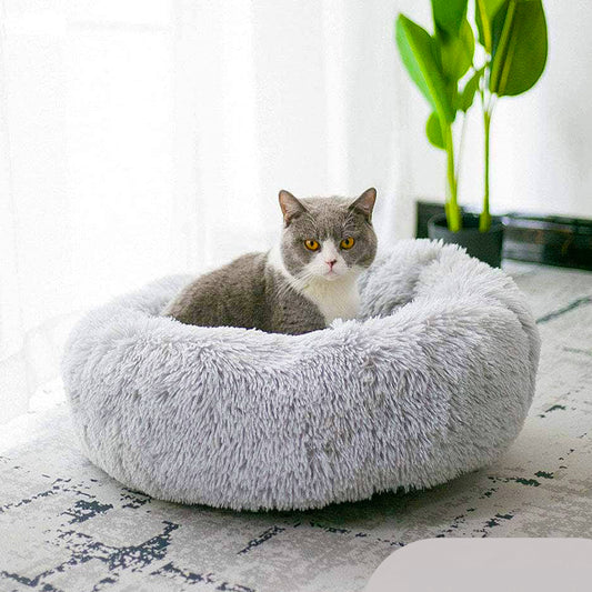 Soft Plush Round Pet Bed – Cozy Sleeping House for Cats & Small Dogs