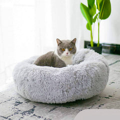 Soft Plush Round Pet Bed – Cozy Sleeping House for Cats & Small Dogs