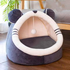 Foldable Cat Bed & Pet House – Soft Nest with Dangling Toy Ball for Cats and Small Dogs