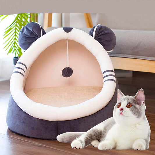 Foldable Cat Bed & Pet House – Soft Nest with Dangling Toy Ball for Cats and Small Dogs