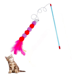Cat Feather Wand Toys Interactive Kitten Teasers with Bell and Plush Balls