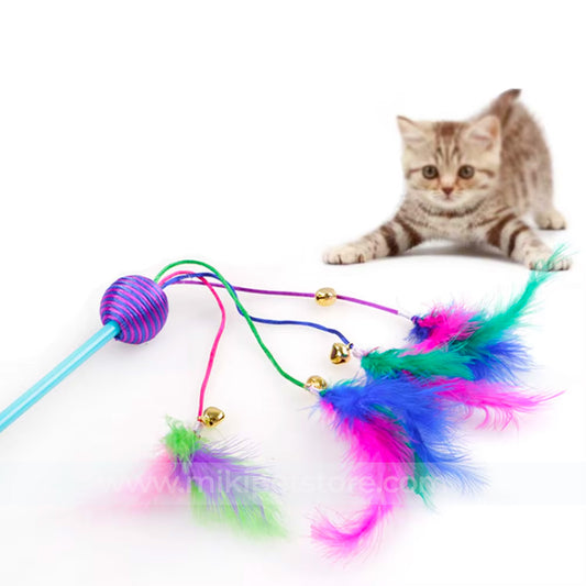 Cheap, budget-friendly cat toy teaser stick with interactive feather – fun play pole for active cats