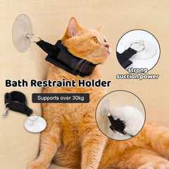 Cat Bath Tether Adjustable Pet Bathing Device Holder with Suction Cup Fixed Rope Grooming Shower Harness Leash for Cats Black