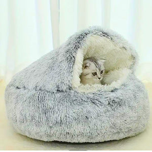 2 in 1 Winter Plush Cat Bed Round Cushion Warm Pet House