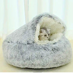 2-in-1 Winter Plush Cat Bed – Round Cushion & Warm Pet House for Cats & Small Dogs