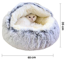 2-in-1 Winter Plush Cat Bed – Round Cushion & Warm Pet House for Cats & Small Dogs