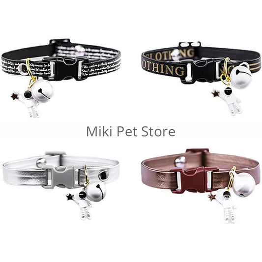 Cat collar bell puppy pet necklace Astronaut pendant letter collar adjustable leather PU jewelry Christmas Cat accessories