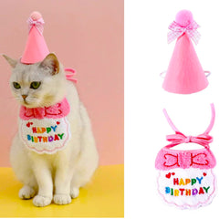 Pet Birthday Hat & Bandana Set – for Puppies & Cats, Includes Triangle Scarf, Hat