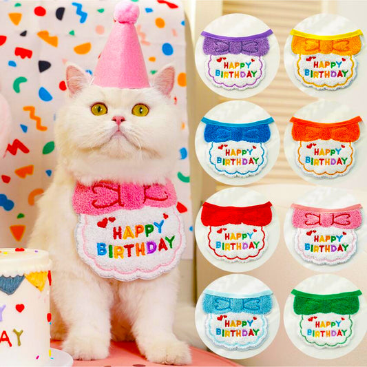 Pet Birthday Hat & Bandana Set – for Puppies & Cats, Includes Triangle Scarf, Hat