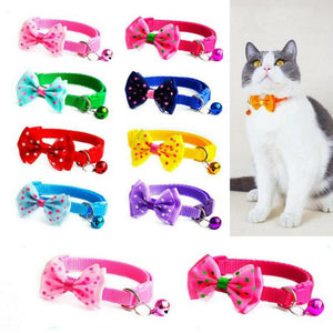 Princess Dot Bowtie Pet Collar Adjustable Ribbon Style with Bell