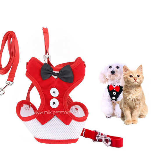 Elegant Bowtie Pet Harness – Adjustable Vest Harness with Leash for Small Dogs & Cats