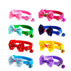 Princess Dot Bowtie Pet Collar – Adjustable Ribbon Style with Bell for Cats & Small Dogs