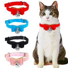 Pet Bell Collar Solid Color Removable Safety Adjustable Bowknot Collar For Cat and puppy