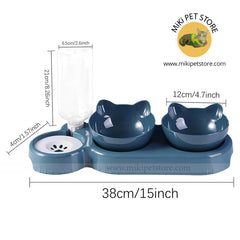 Double Cat Bowl,15°Tilted Food Feeding Dishes with Automatic Water Dispenser Bottle - 500ml Water Bottle, Pet Feeding Bowl for Cats and Dogs