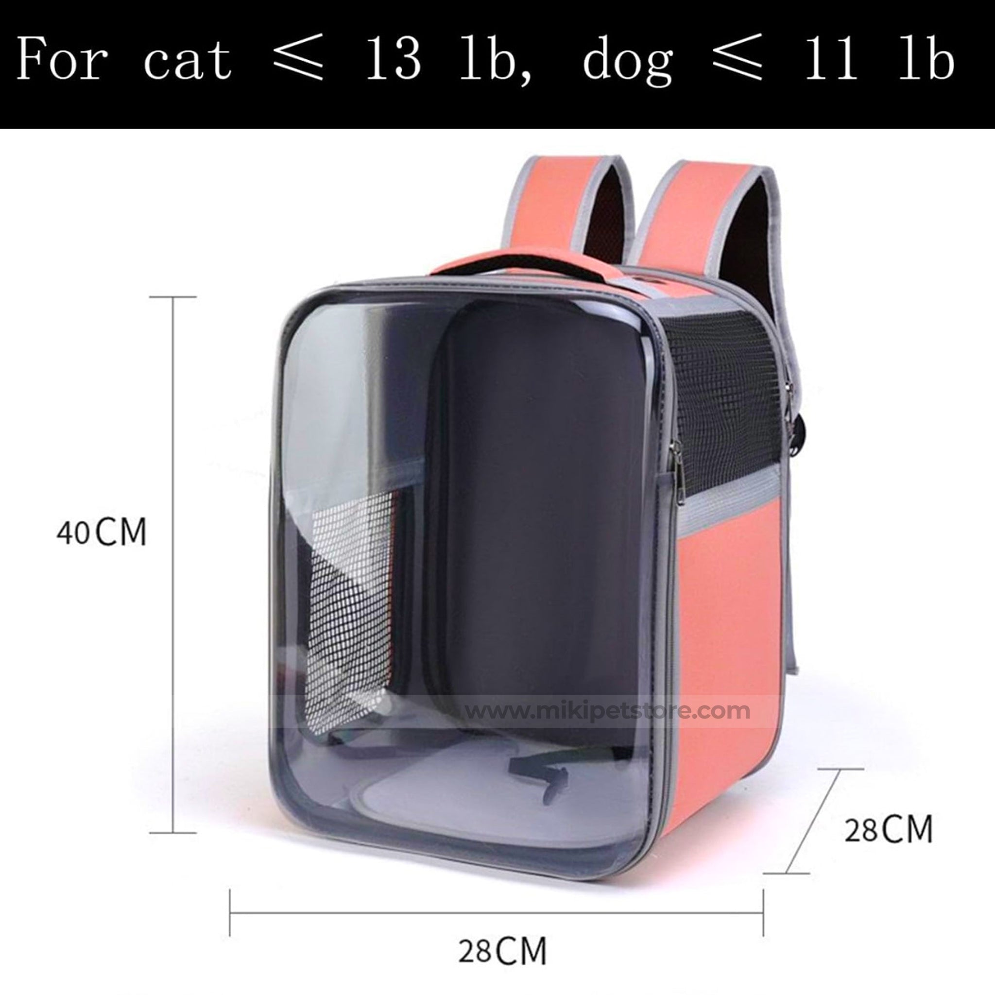 Size chart of cat and dog carrier bag – dimensions for breathable pet backpack fit for cats and small dogs up to 6.5kg