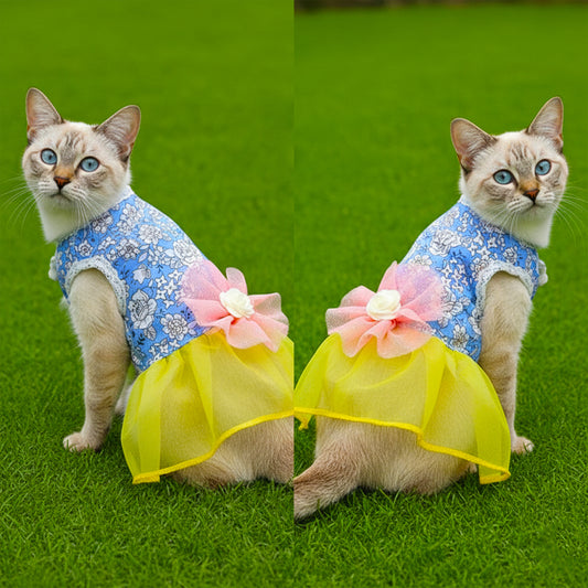 Cute Korean Dog and cat Dresses Summer Small Dog& cat Clothes Tulle Floral Skirt Dress
