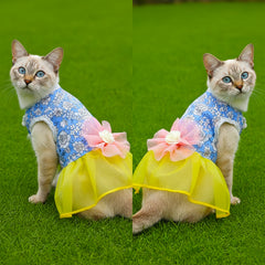 Cute Korean Dog and cat Dresses Summer Small Dog& cat Clothes Tulle Floral Skirt Dress