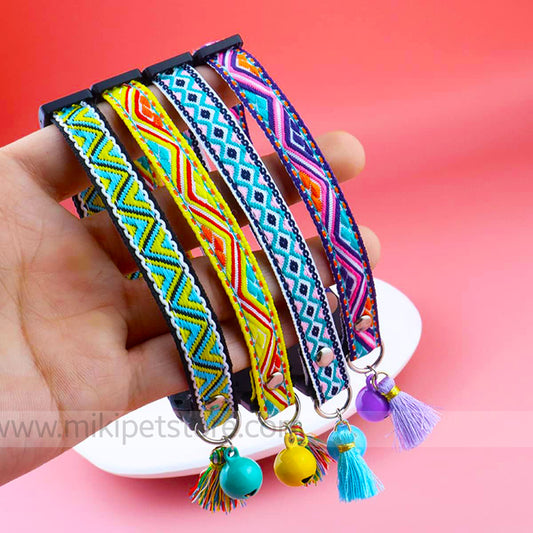 Cat Collar – Tribal Aztec Pattern with Bell & Tassel