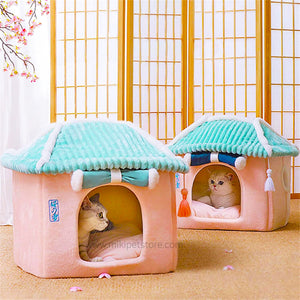 Villa Shaped Cat House Enclosed Warm Bed