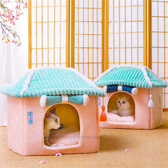 All-Season Enclosed Cat House – Removable & Washable Warm Pet Bed for Cats & Small Dogs