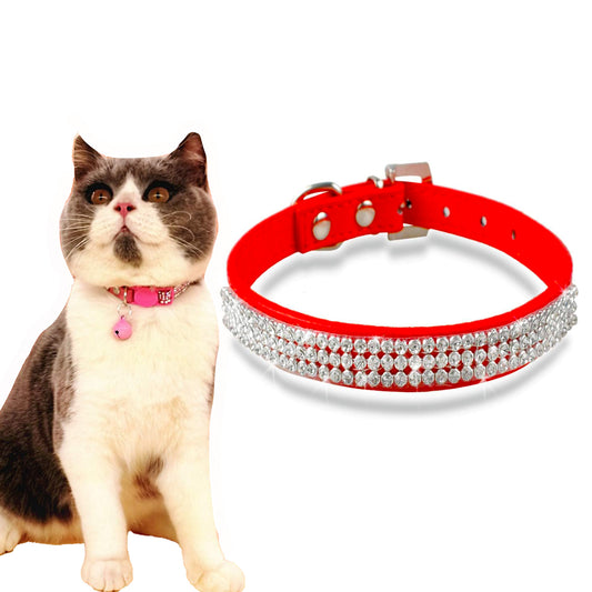 Rhinestone Leather Cat Collar – Sparkling Diamond Pet Collar for Small & Medium Dogs and Cats