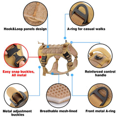 Dog Training Harness Vest Metal Buckle Adjustable Heavy Duty No Pull Tactical Pet Dog Harness